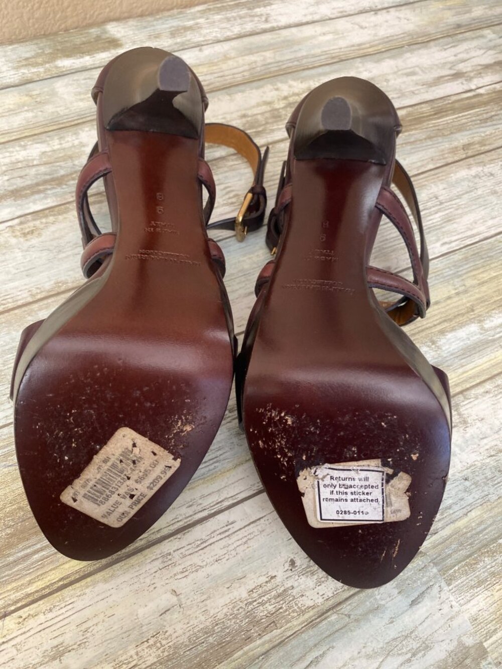 Ralph Lauren Collection Burgundy Leather Strappy Sandal Heels Made in Italy Sz 9 - Picture 10 of 15
